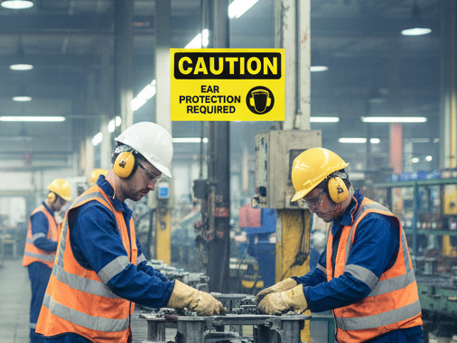 CAUTION - EAR PROTECTION REQUIRED SIGN - CA310