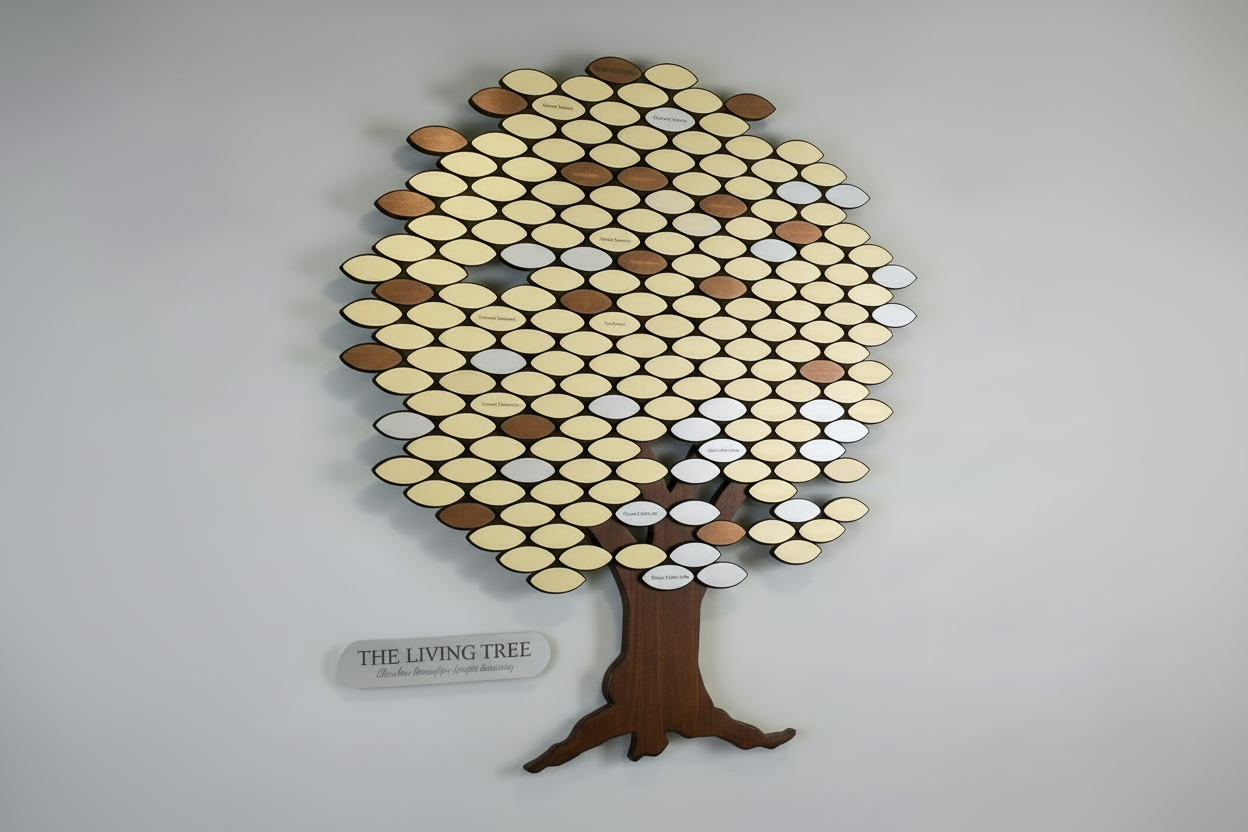 200 Leaf Donor Trees with gold, bronze and silver leaves and dark stain trunk