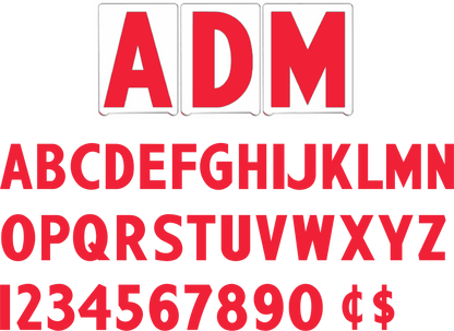 10" ADM Changeable Sign Letters - Red letters & red numbers