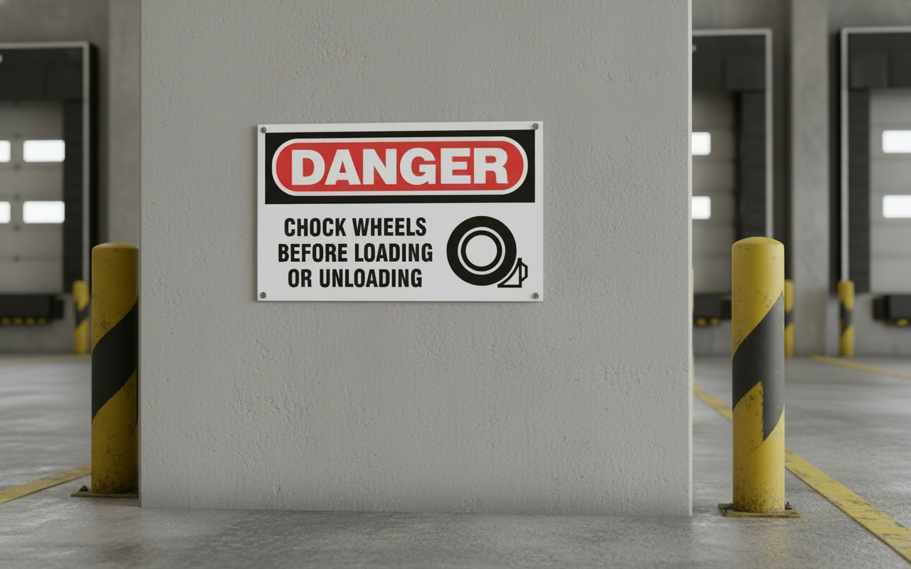 DANGER - CHOCS LES ROUES AVANT LE CHARGEMENT OU LE DÉCHARGEMENT - DA501