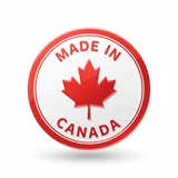 Made in Canada badge with red maple leaf on a white background