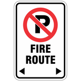 Fire Route Signs - No Parking Symbol with Arrows | Durable Aluminum or Steel - 12" x 18"