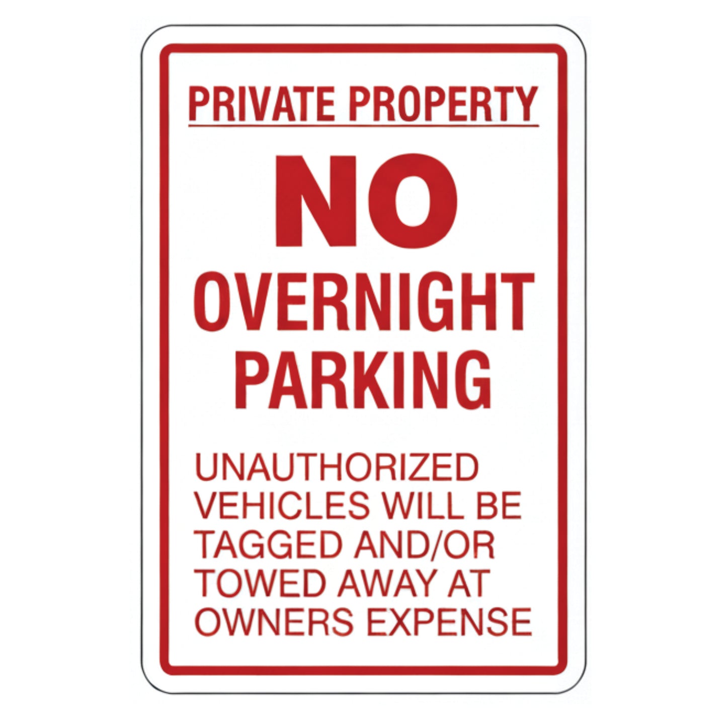 No Overnight Parking Sign, red on white
