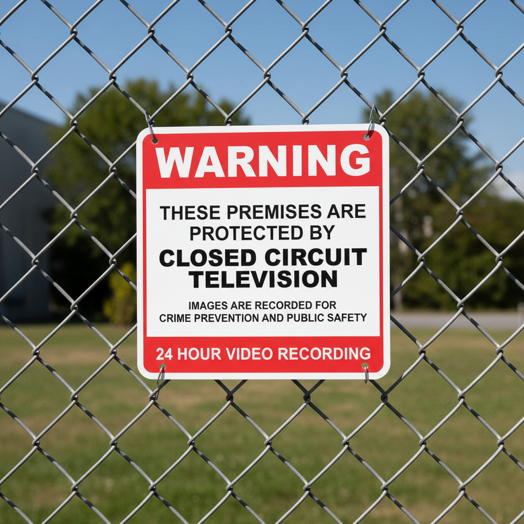 Warning CCT Sign on chain link fence