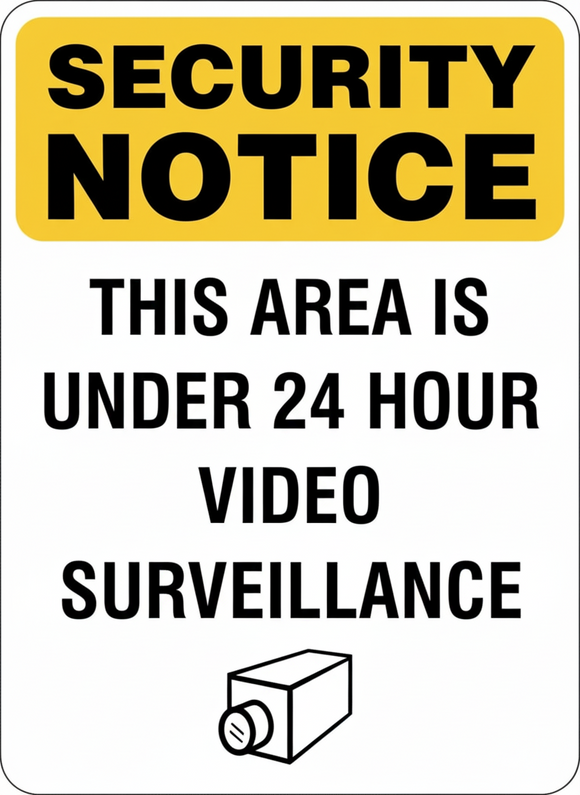 SECURITY NOTICE - THIS AREA IS UNDER 24 HOUR VIDEO SURVEILLANCE - Sign