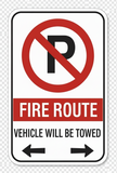 No Parking Fire Route Sign - 12" x 18" Reflective  - TR-101