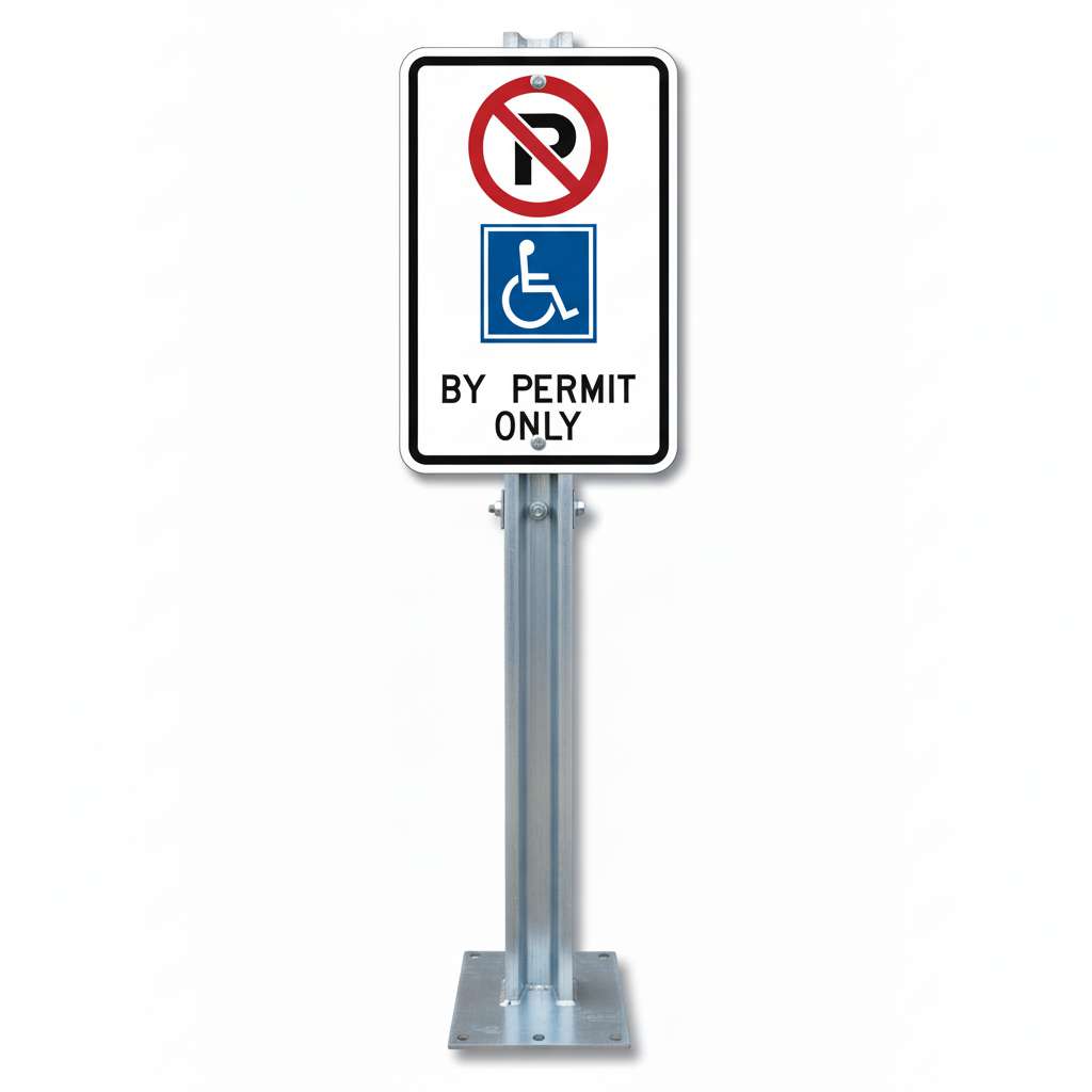 Handicap parking permit only sign installed on a post