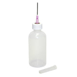White plastic bottle with a white cap and pink nozzle on a white background