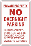 Private Property - No Overnight Parking - Sign TR-P33