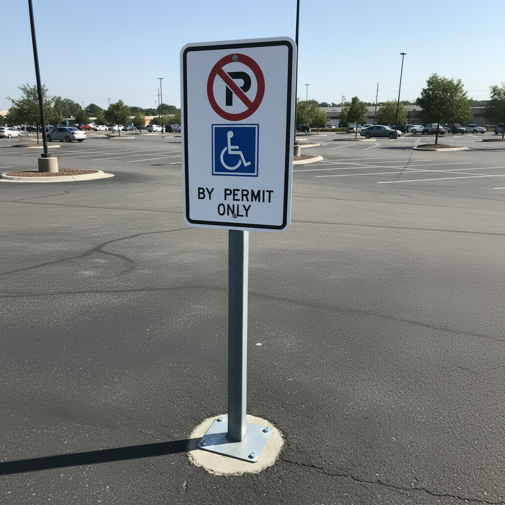 Handicap parking permit only sign in a parking lot