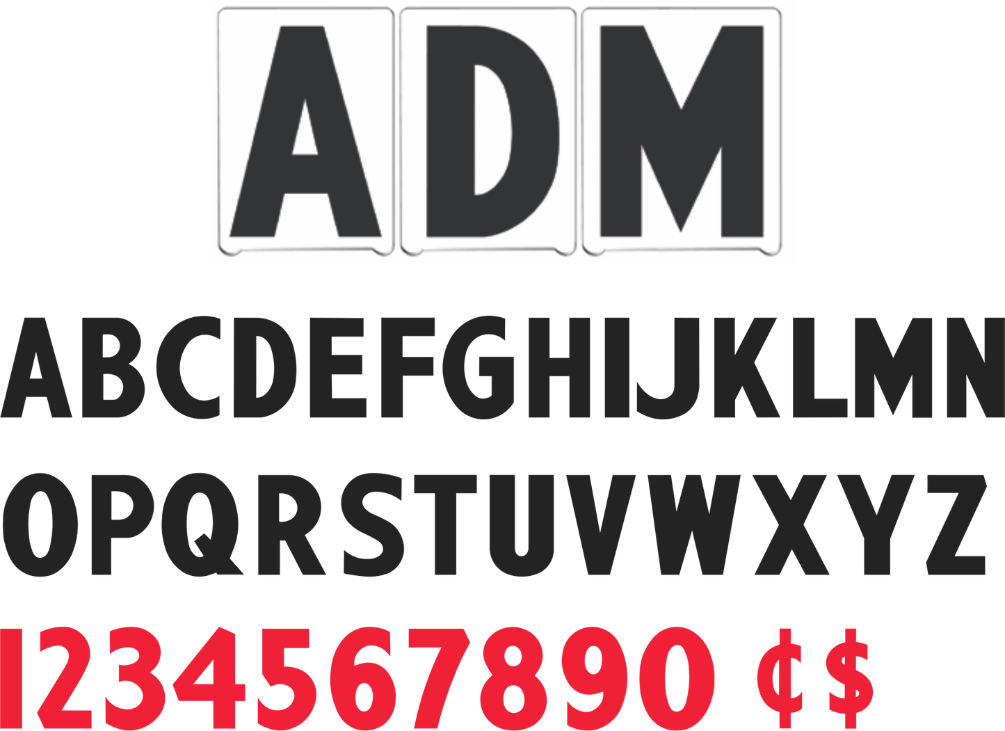 6" ADM Rigid Changeable Sign Letter - Black  letters & red numbers