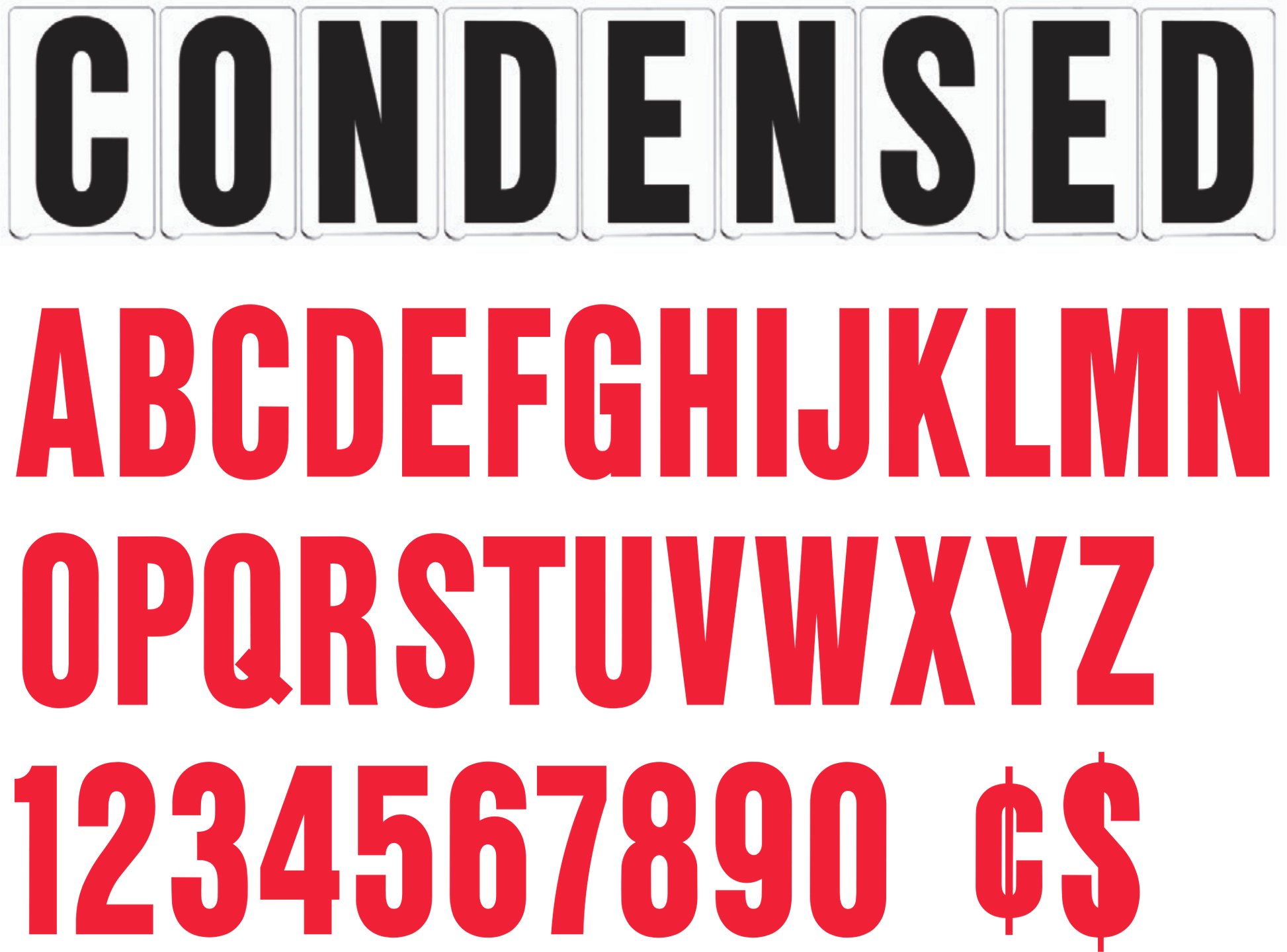 8" on 9" (8 7/8") Condensed Changeable School Letters - Red letters & red numbers