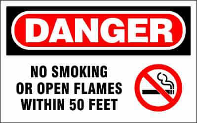 DANGER Sign - NO SMOKING or OPEN FLAME within 50 Feet