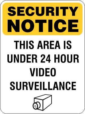 Take your surveillance program seriously. Prevent crime with proper  Security Notice signage. - Simple graphics and bold lettering make your  message